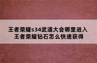王者荣耀s34武道大会哪里进入 王者荣耀钻石怎么快速获得